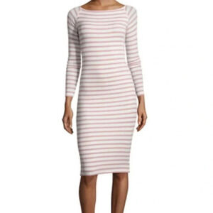 ATM Modal Rib Long Sleeve Striped Cream Mauve Dress Size Large